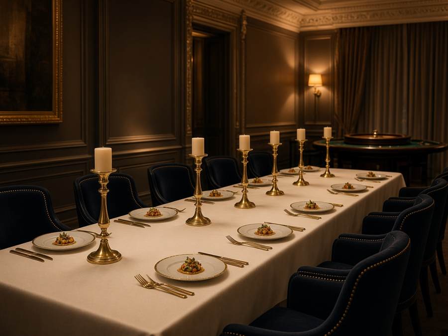 Salon privé préparé pour une soirée gastronomique